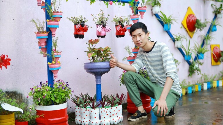 DIY Beautiful Flower Pots, Gardening from Plastic Bottles at Home