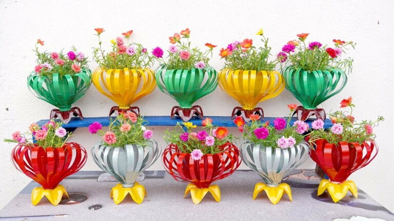 Recycle Plastic Bottles into Colorful Flower Pots, Easy and Creative for Garden