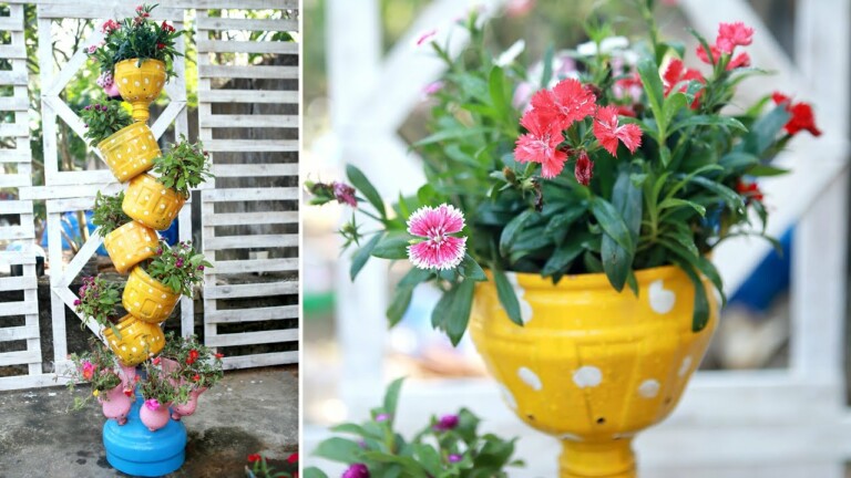 Recycle Plastic Bottles into Beautiful Flower Tower Pots for Small Garden